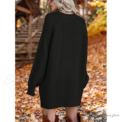 Women’s Crewneck Cable Knit Chunky Pullover Sweater Dress