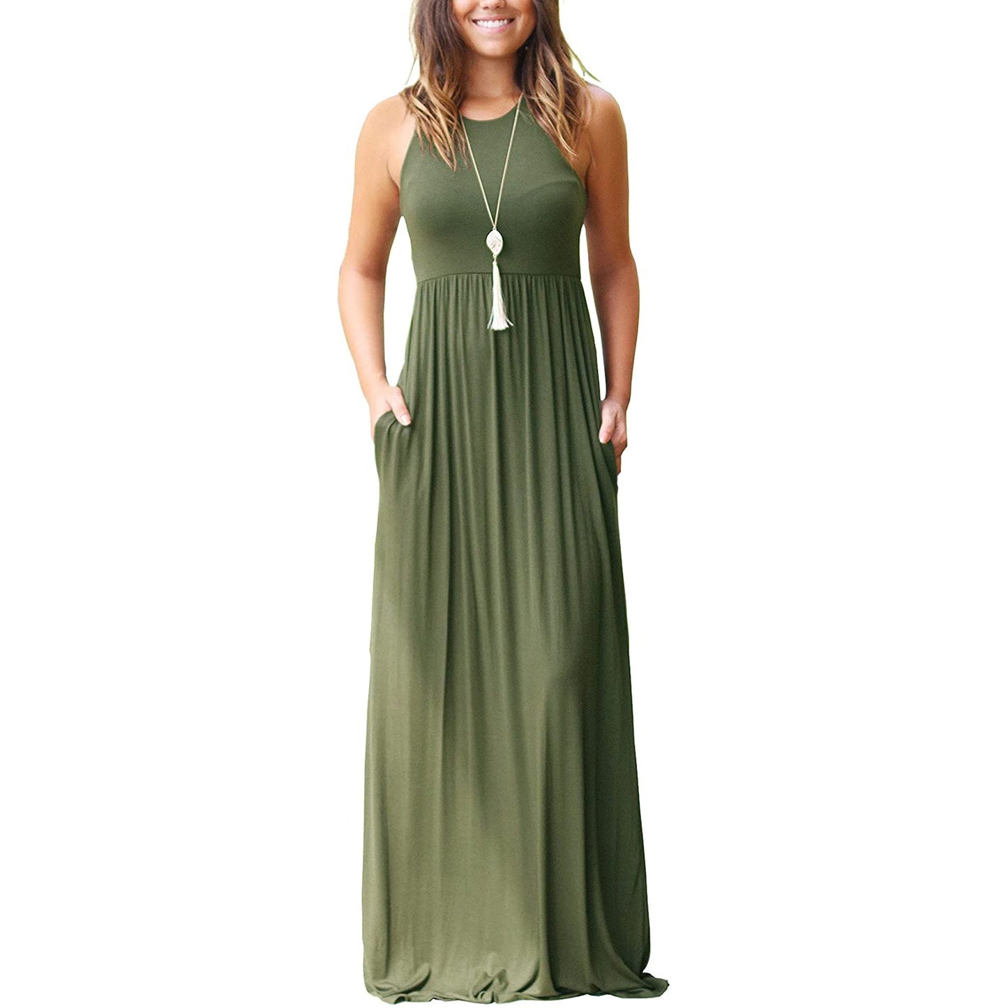 Summer Sleeveless Racerback Loose Plain Maxi Dress for Women