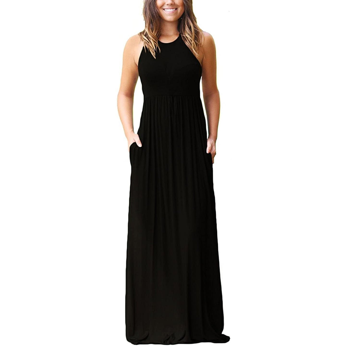 Summer Sleeveless Racerback Loose Plain Maxi Dress for Women