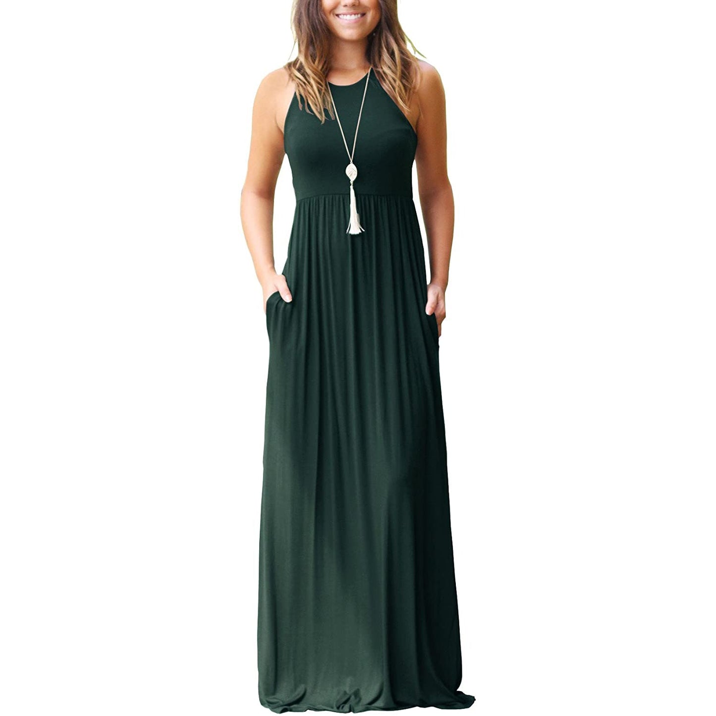 Summer Sleeveless Racerback Loose Plain Maxi Dress for Women