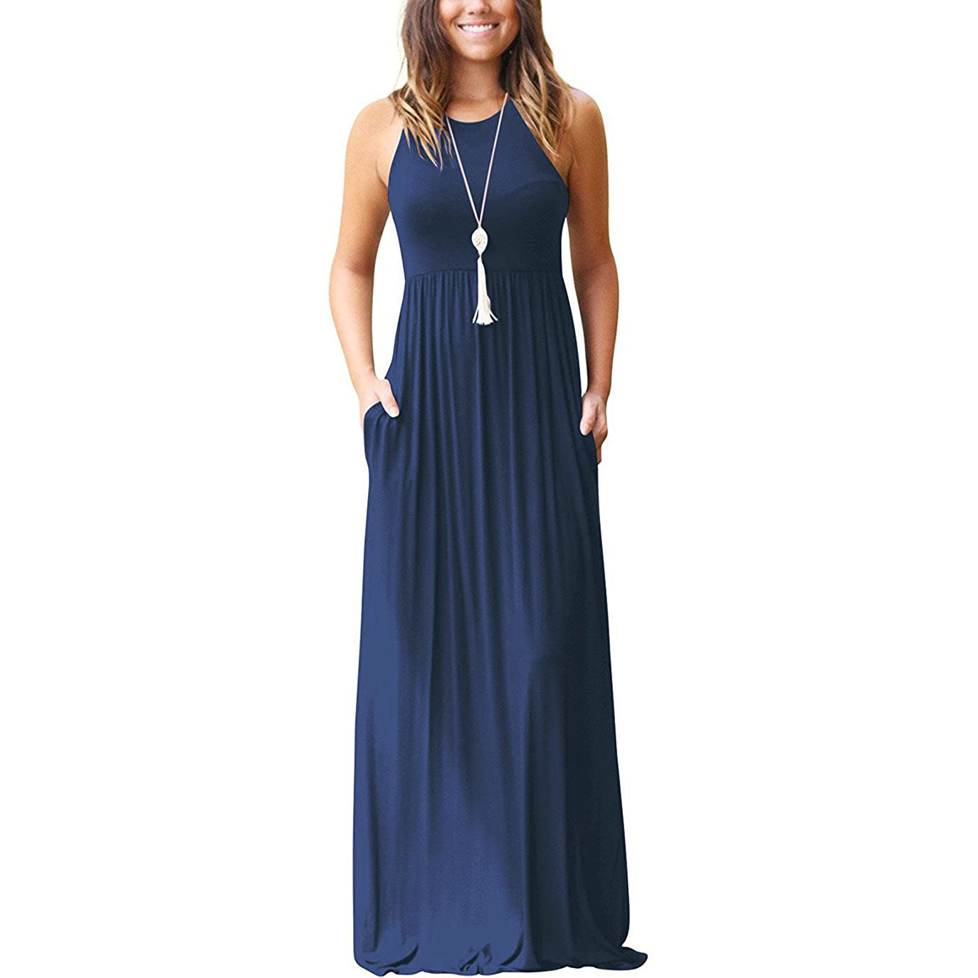 Summer Sleeveless Racerback Loose Plain Maxi Dress for Women