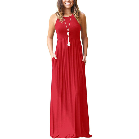 Summer Sleeveless Racerback Loose Plain Maxi Dress for Women