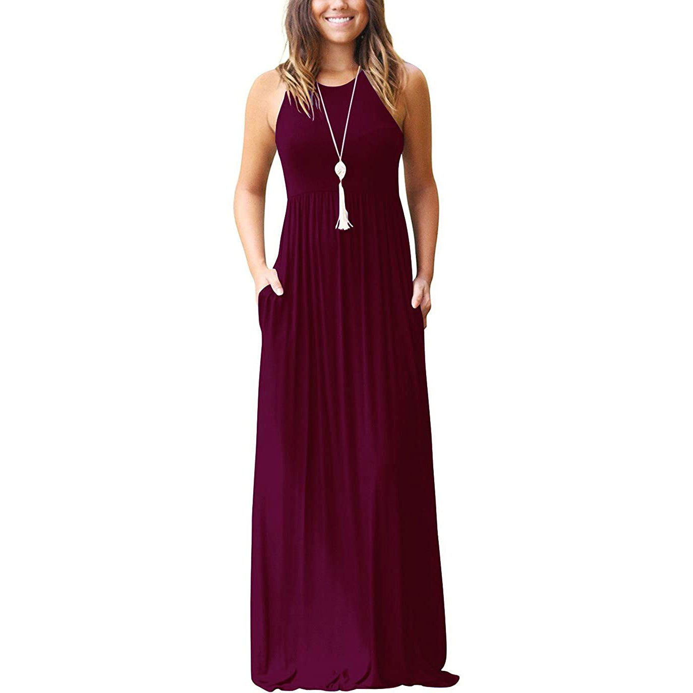 Summer Sleeveless Racerback Loose Plain Maxi Dress for Women