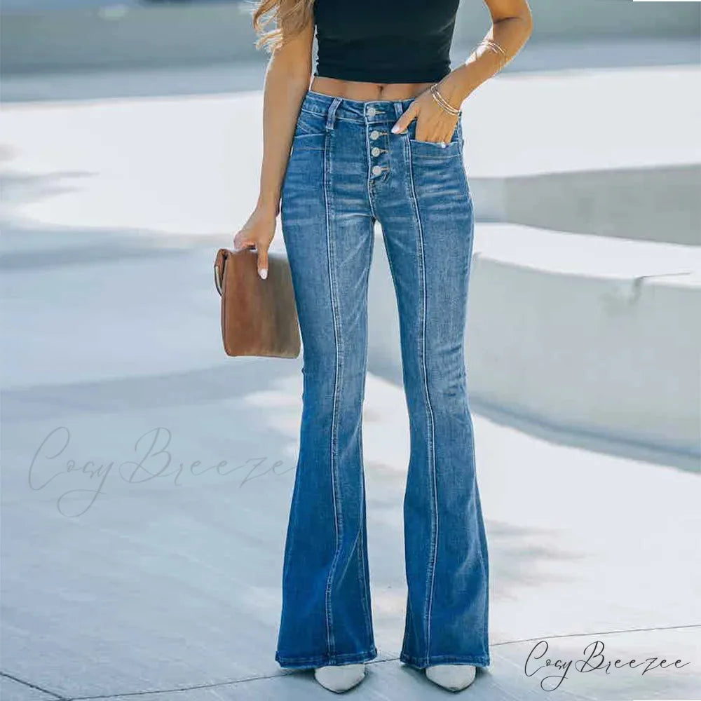 Women’s Flared Patchwork Vintage Fashion Stretch High Waist Casual Slim Streetwear Wide Leg Flare Jean