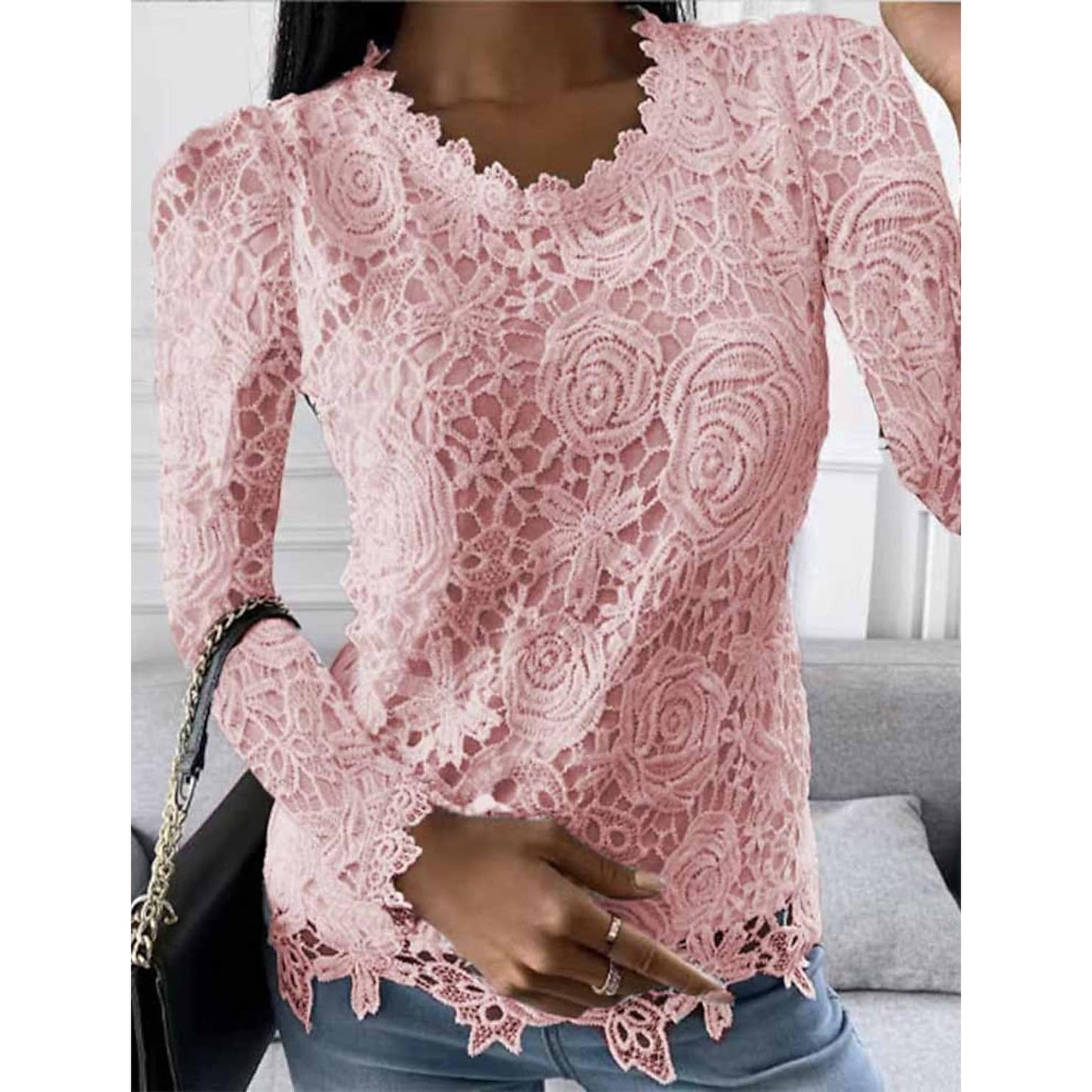 Long Arm Lace for Blouse Blouse Flowered Women