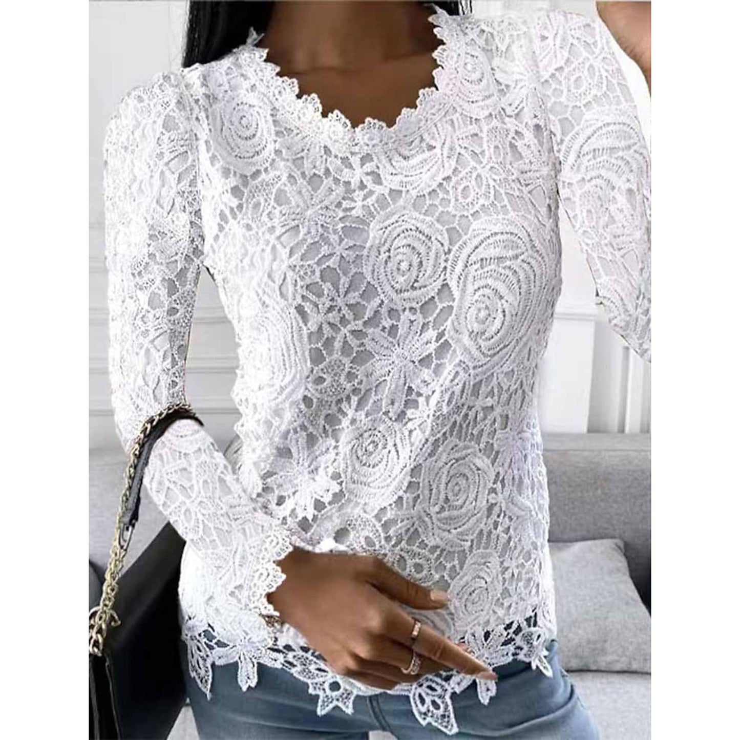 Long Arm Lace for Blouse Blouse Flowered Women