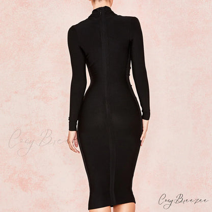 Women’s Full Gown Celebrity Club Gown - V Bodycon Warm-Season Vestidos Deep Bandage Evening Neck with for Sleeves Party