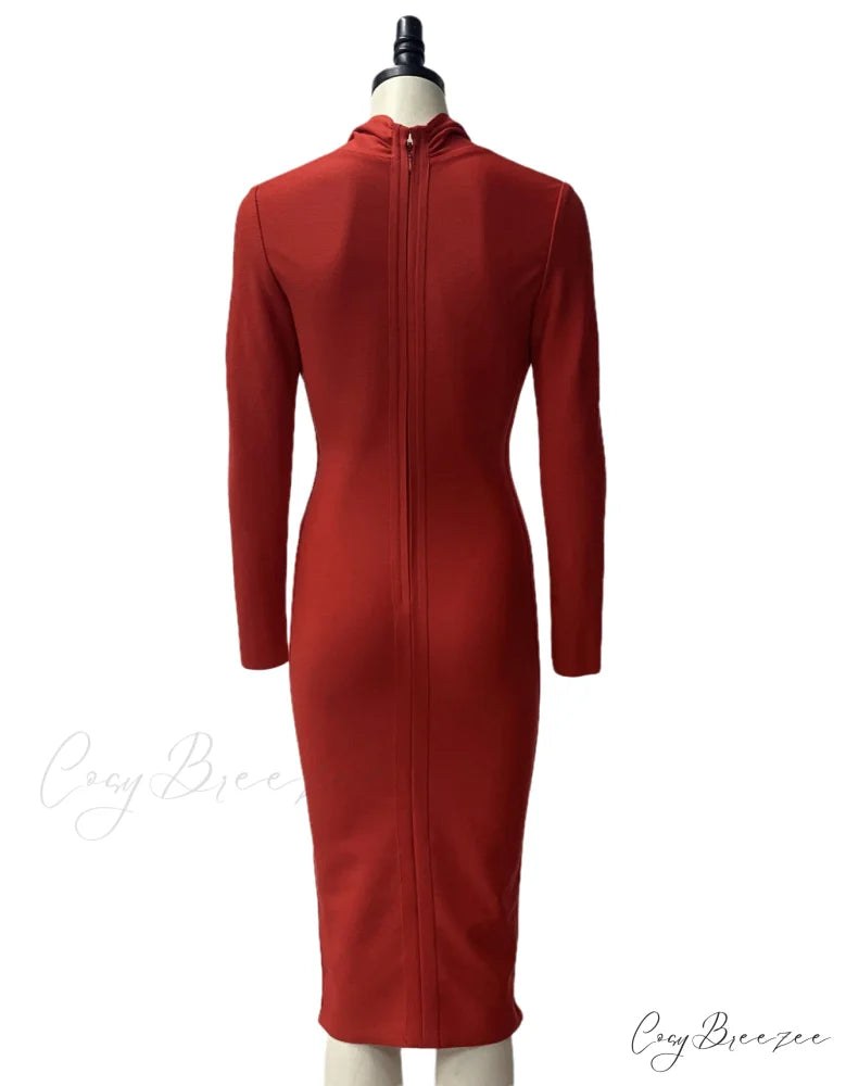 Women’s Full Gown Celebrity Club Gown - V Bodycon Warm-Season Vestidos Deep Bandage Evening Neck with for Sleeves Party