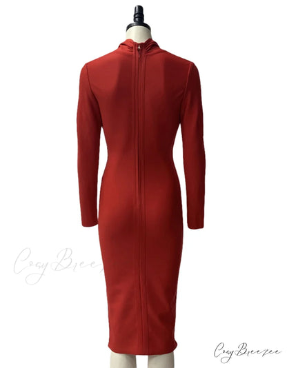 Women’s Full Gown Celebrity Club Gown - V Bodycon Warm-Season Vestidos Deep Bandage Evening Neck with for Sleeves Party