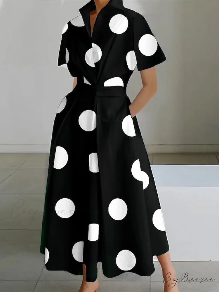 Women’s Gown Neckline Button with Full-Length Casual and Blouse Pocket Black / S
