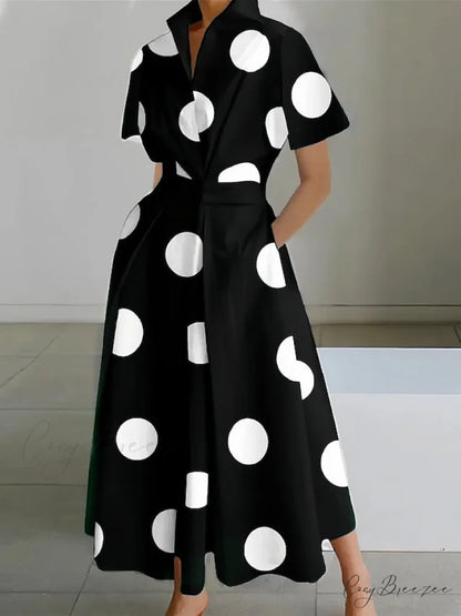 Women’s Gown Neckline Button with Full-Length Casual and Blouse Pocket Black / S