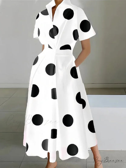 Women’s Gown Neckline Button with Full-Length Casual and Blouse Pocket White / S
