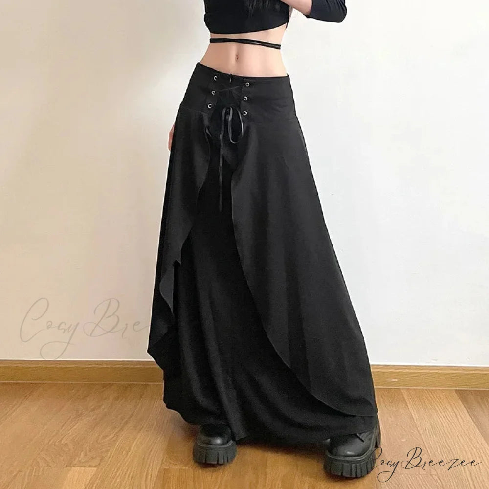 Women’s High Waist Layered Ruffle Maxi Cake Elegant Party Wedding Guest Y2K Solid Vintage Black A Line Skirt