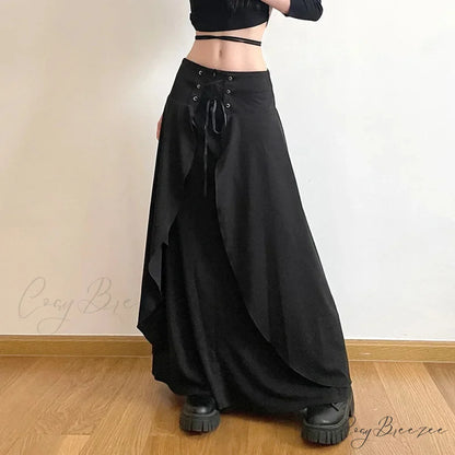 Women’s High Waist Layered Ruffle Maxi Cake Elegant Party Wedding Guest Y2K Solid Vintage Black A Line Skirt