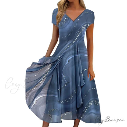 Women’s Long Chiffon Stitching Lace Female Bridesmaids Elegant Maxi Pure Color Round Neck Long Vestidos Dress BLUE / S