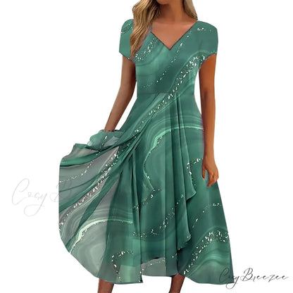 Women’s Long Chiffon Stitching Lace Female Bridesmaids Elegant Maxi Pure Color Round Neck Long Vestidos Dress GREEN / S