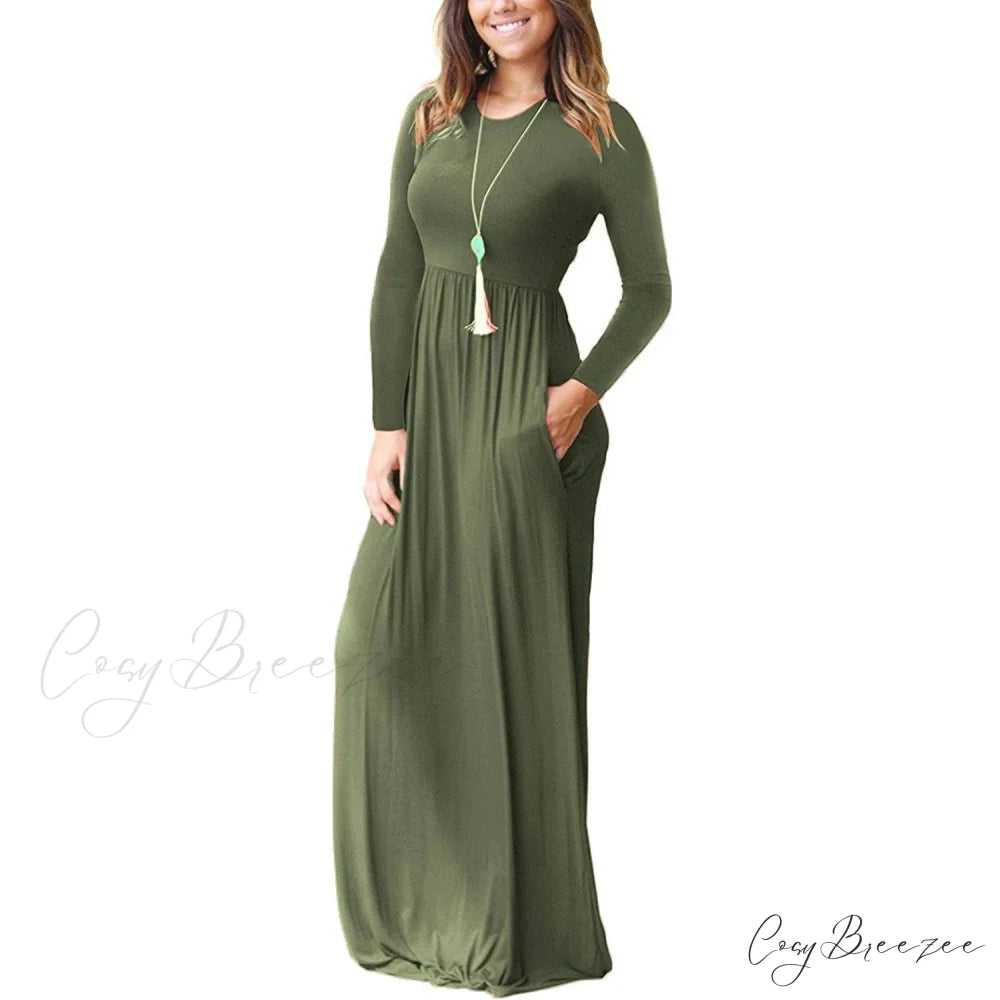 Women’s Long Sleeve Maxi Dress with Pockets