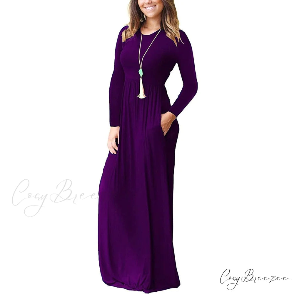 Women’s Long Sleeve Maxi Dress with Pockets