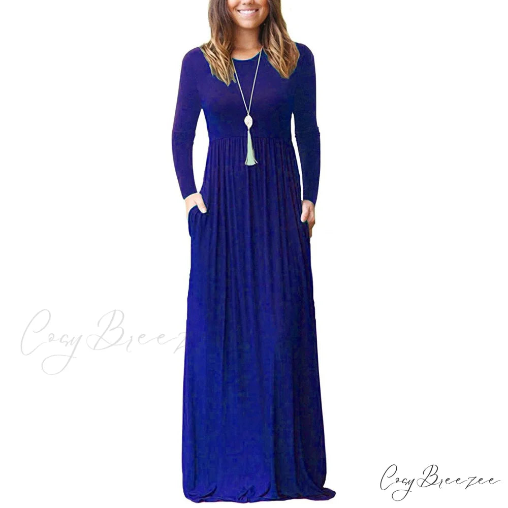 Women’s Long Sleeve Maxi Dress with Pockets Royal Blue / S