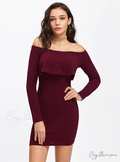 Womens Long Sleeve Mini Dress for Autumn and Winter