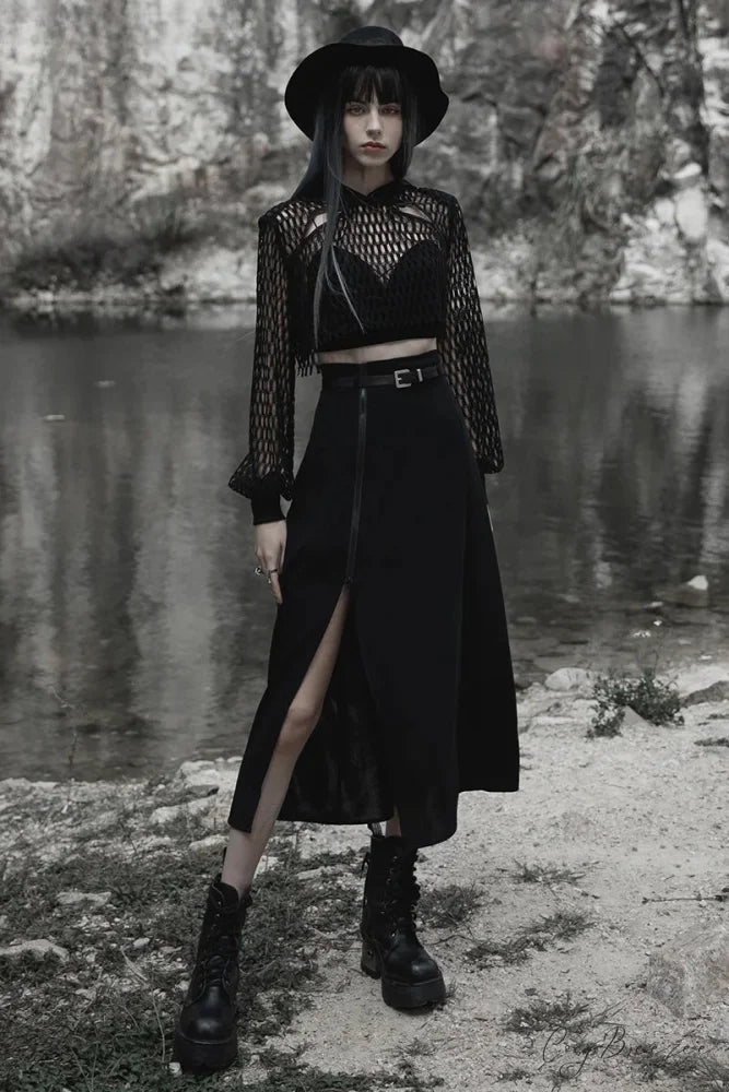 Women’s Minimalist Thin Two-wear A Pendulum Chiffon Half Detachable Belt High Waist Long Skirt