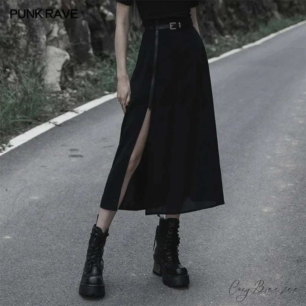 Women’s Minimalist Thin Two-wear A Pendulum Chiffon Half Detachable Belt High Waist Long Skirt BLACK / S