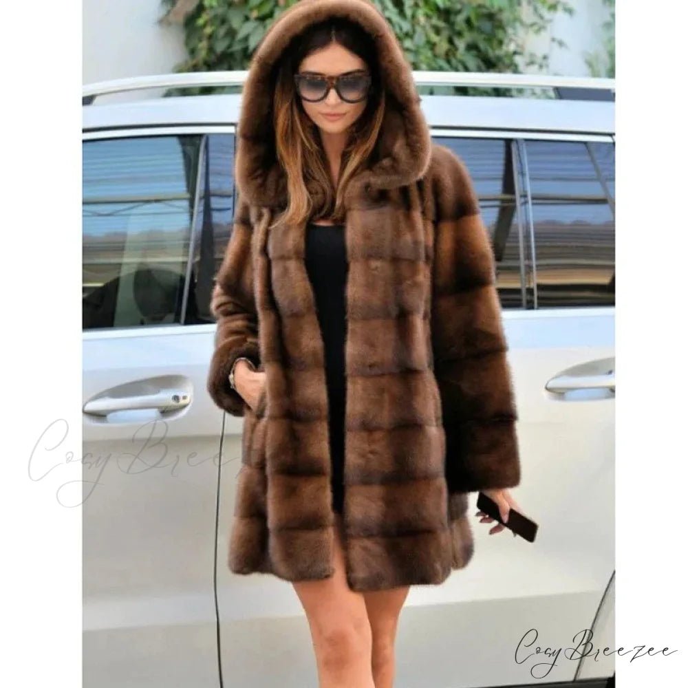 Womens Mink Hooded Long Coat coats-241228