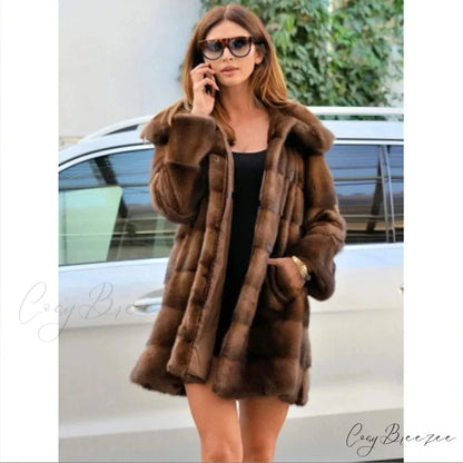 Womens Mink Hooded Long Coat coats-241228