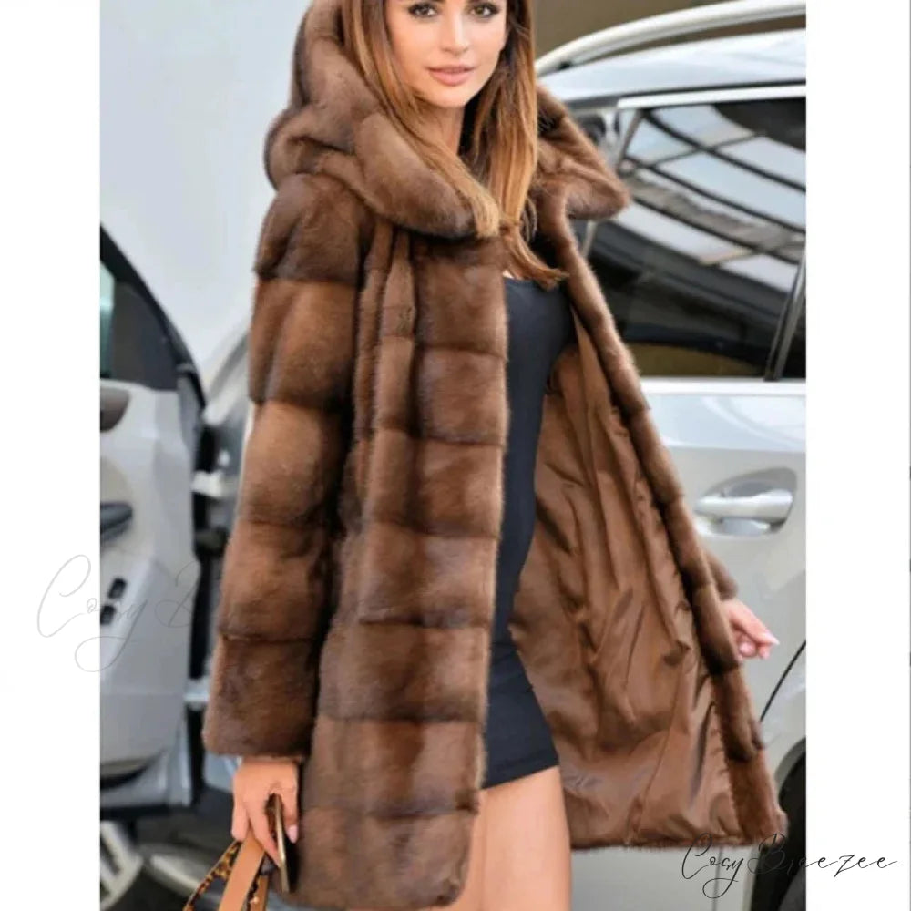 Womens Mink Hooded Long Coat coats-241228