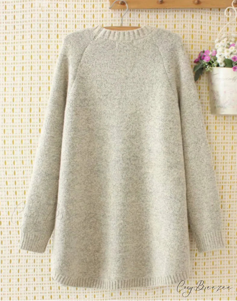 Women’s O Neck Long Sleeve Mini Sweater Dress XXL / KHAKI