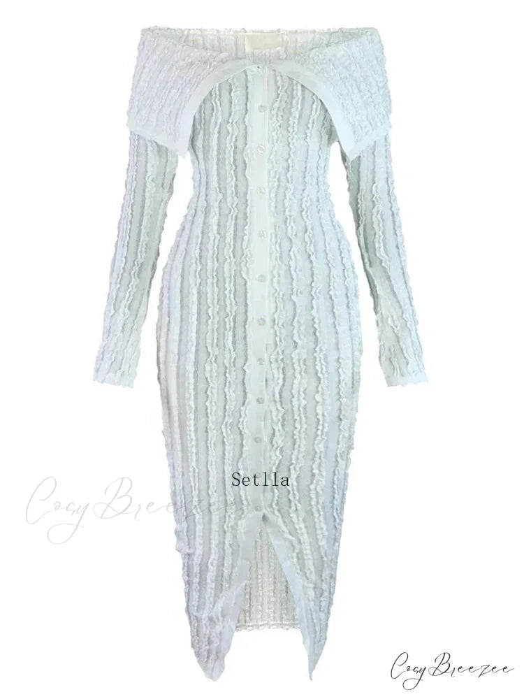 Women’s Pleated Off Shoulder See-Through Fitted Ruched Party Night Sexy Midi Dress