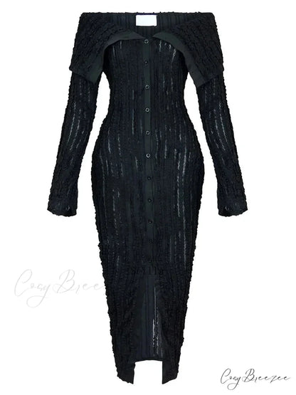 Women’s Pleated Off Shoulder See-Through Fitted Ruched Party Night Sexy Midi Dress