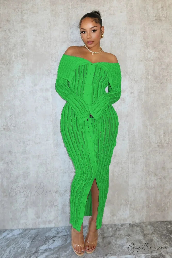 Women’s Pleated Off Shoulder See-Through Fitted Ruched Party Night Sexy Midi Dress Green / S