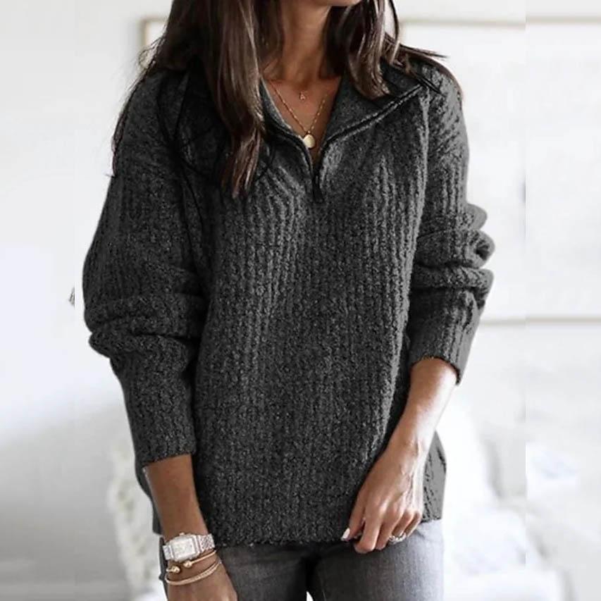 Zipper Women's Sweater Pullover Casual Color Solid Arm Long Cardigans