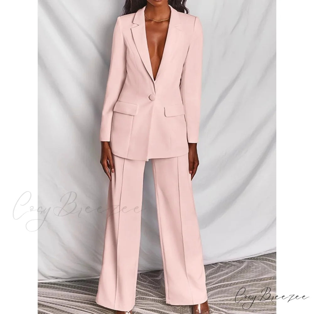 Women’s Regular Pocket Coat Formal Fashion Suit Pink / S