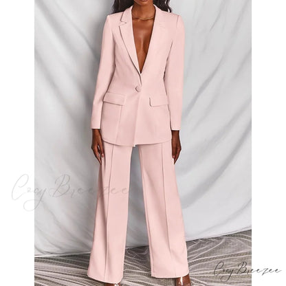 Women’s Regular Pocket Coat Formal Fashion Suit Pink / S