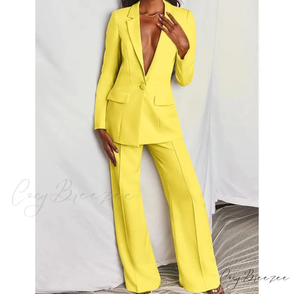 Women’s Regular Pocket Coat Formal Fashion Suit Yellow / S