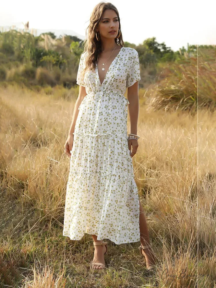 Women’s Ruffle Floral Bohemian Dress for Vacation
