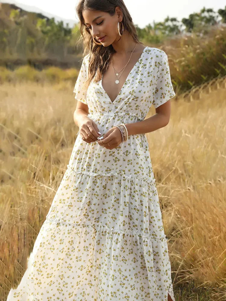 Women’s Ruffle Floral Bohemian Dress for Vacation