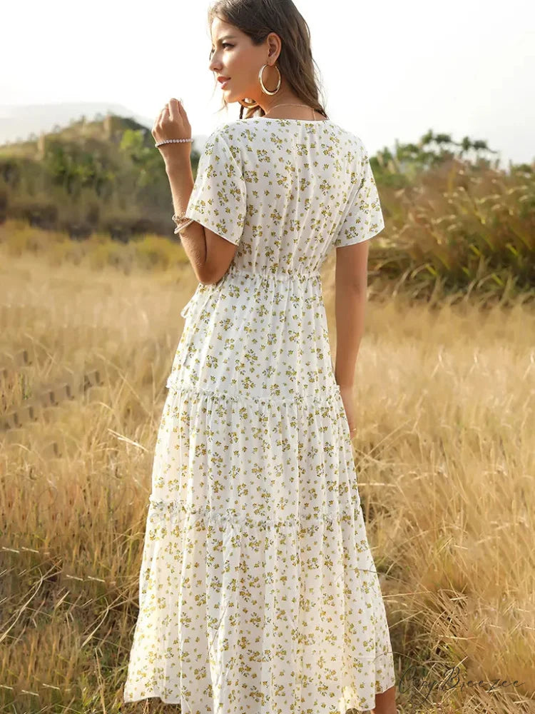Women’s Ruffle Floral Bohemian Dress for Vacation