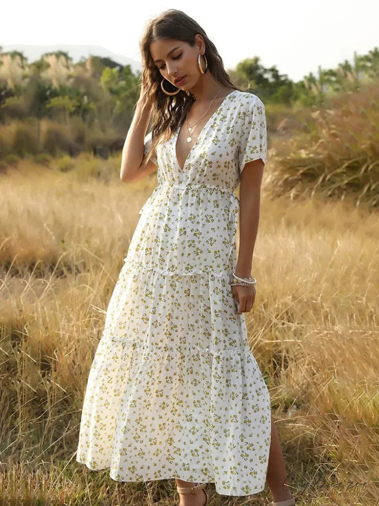 Women’s Ruffle Floral Bohemian Dress for Vacation