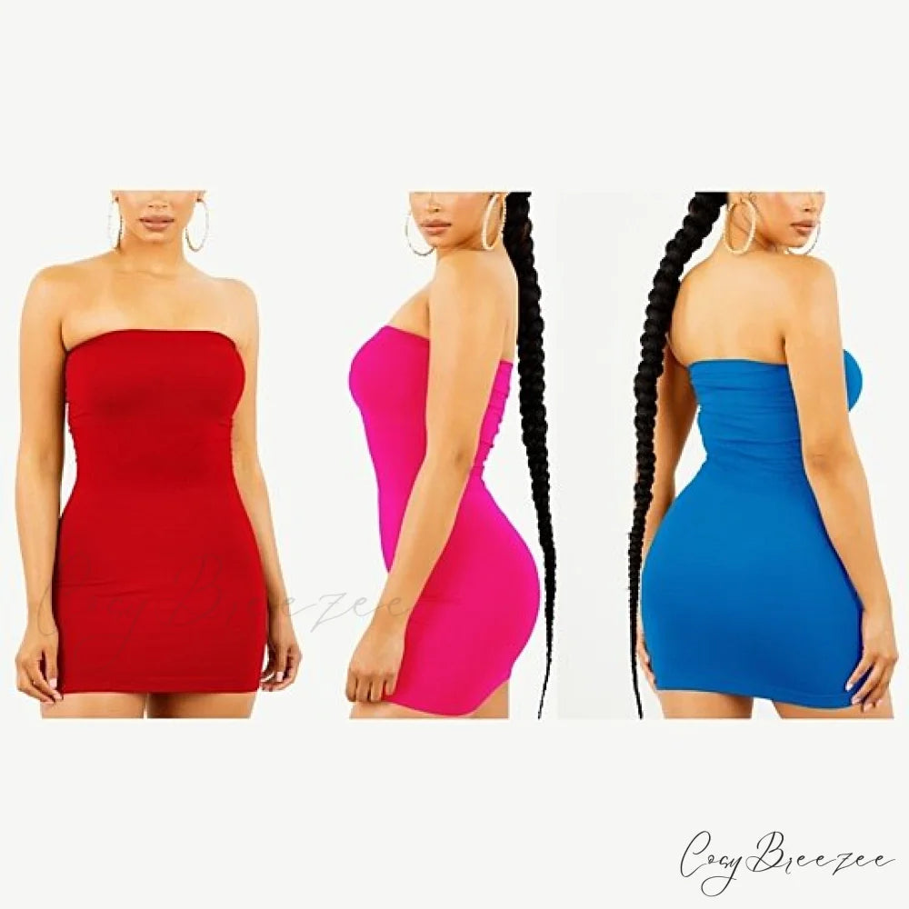 Women’s Seamless Strapless Tube Dress - 3 Pack