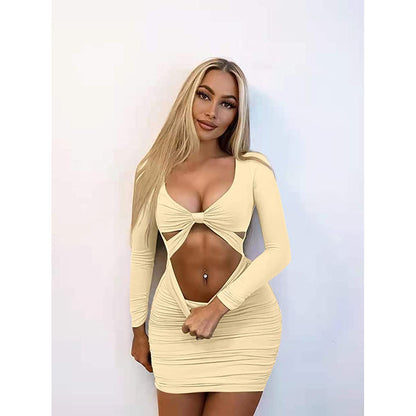 Sexy Bodycon Deep V Neck Long Sleeve Cut Out Club Mini Dress for Women