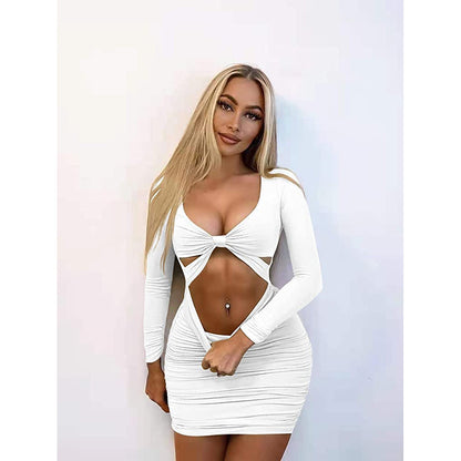 Sexy Bodycon Deep V Neck Long Sleeve Cut Out Club Mini Dress for Women