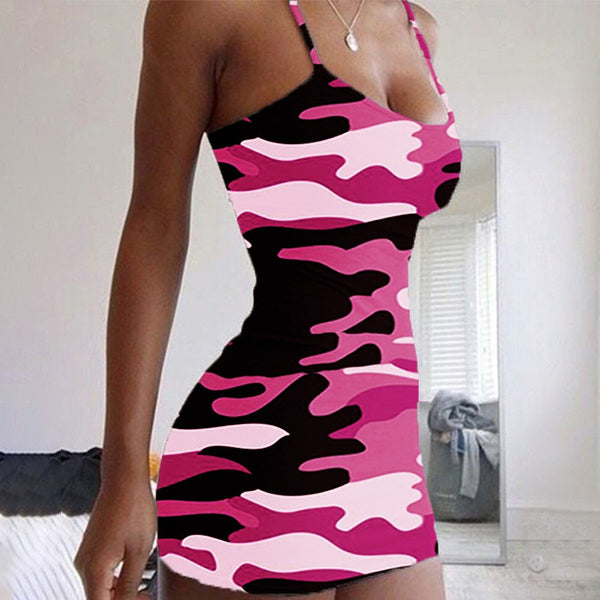 Sleeveless Camouflage Mini Dress for Women