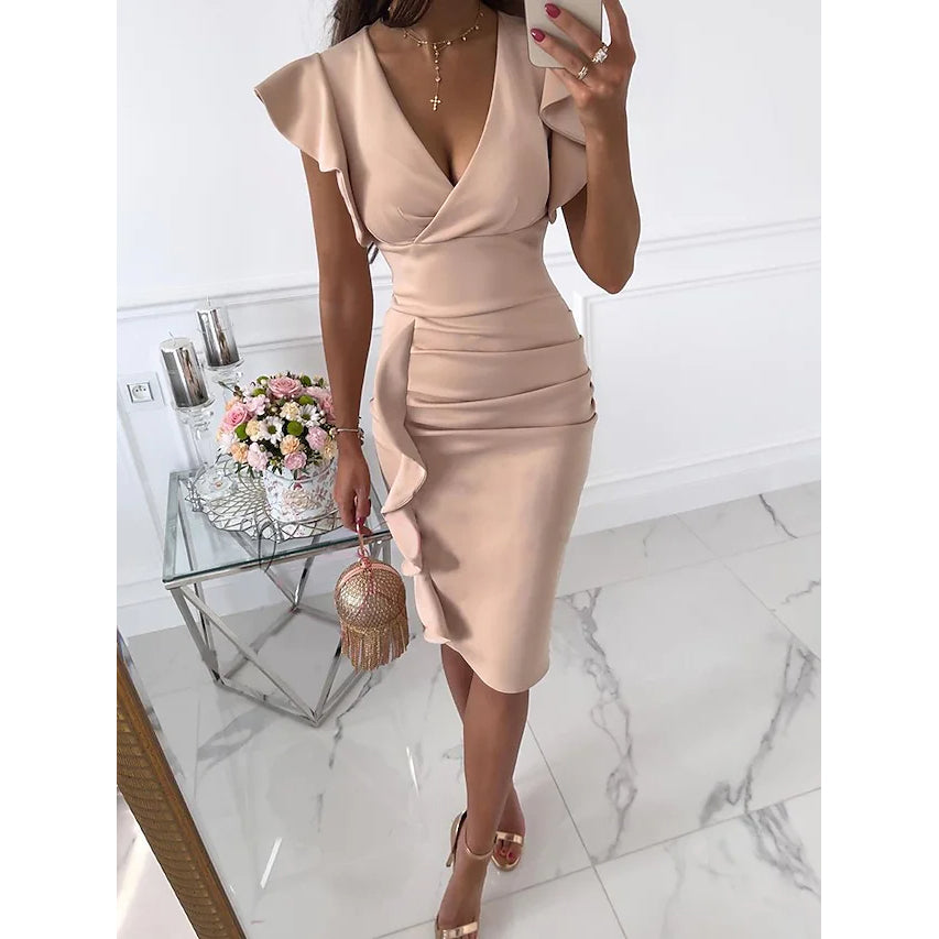 V-Neck Knee Length Dress for Women