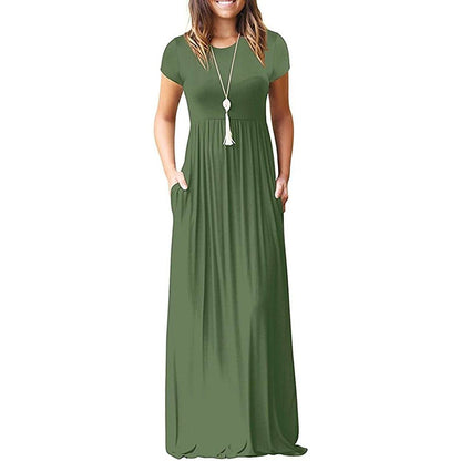 Short Sleeve Loose Casual Long Dress with Pockets for Women