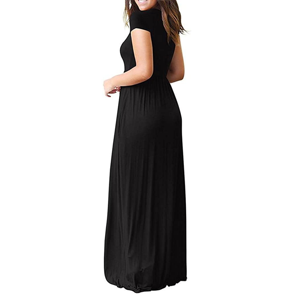 Short Sleeve Loose Casual Long Dress with Pockets for Women