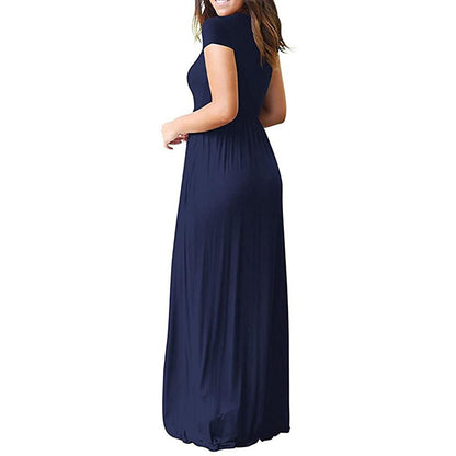 Short Sleeve Loose Casual Long Dress with Pockets for Women