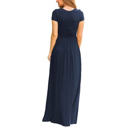 Short Sleeve Loose Casual Long Dress with Pockets for Women